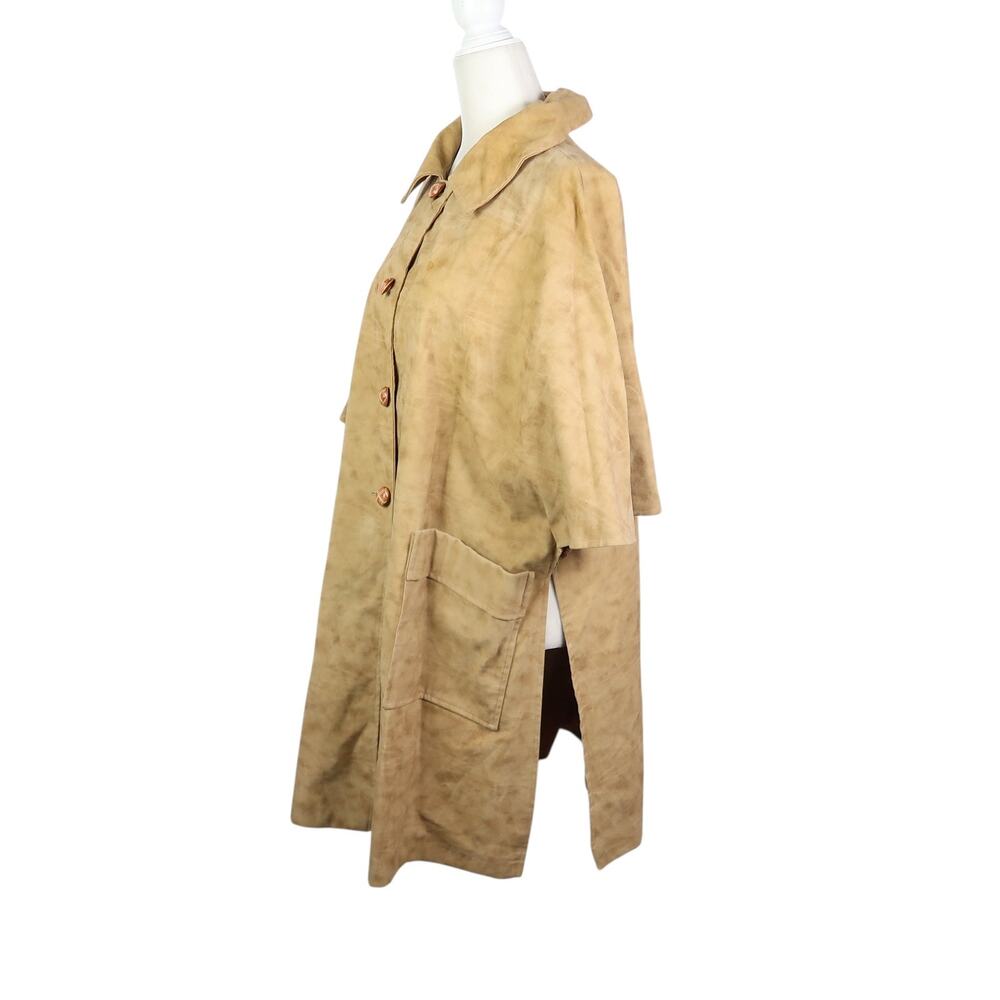 Vintage 70s Ample Jacs Tan Faux Suede Mid Length Poncho Jacket S - Picture 3 of 8